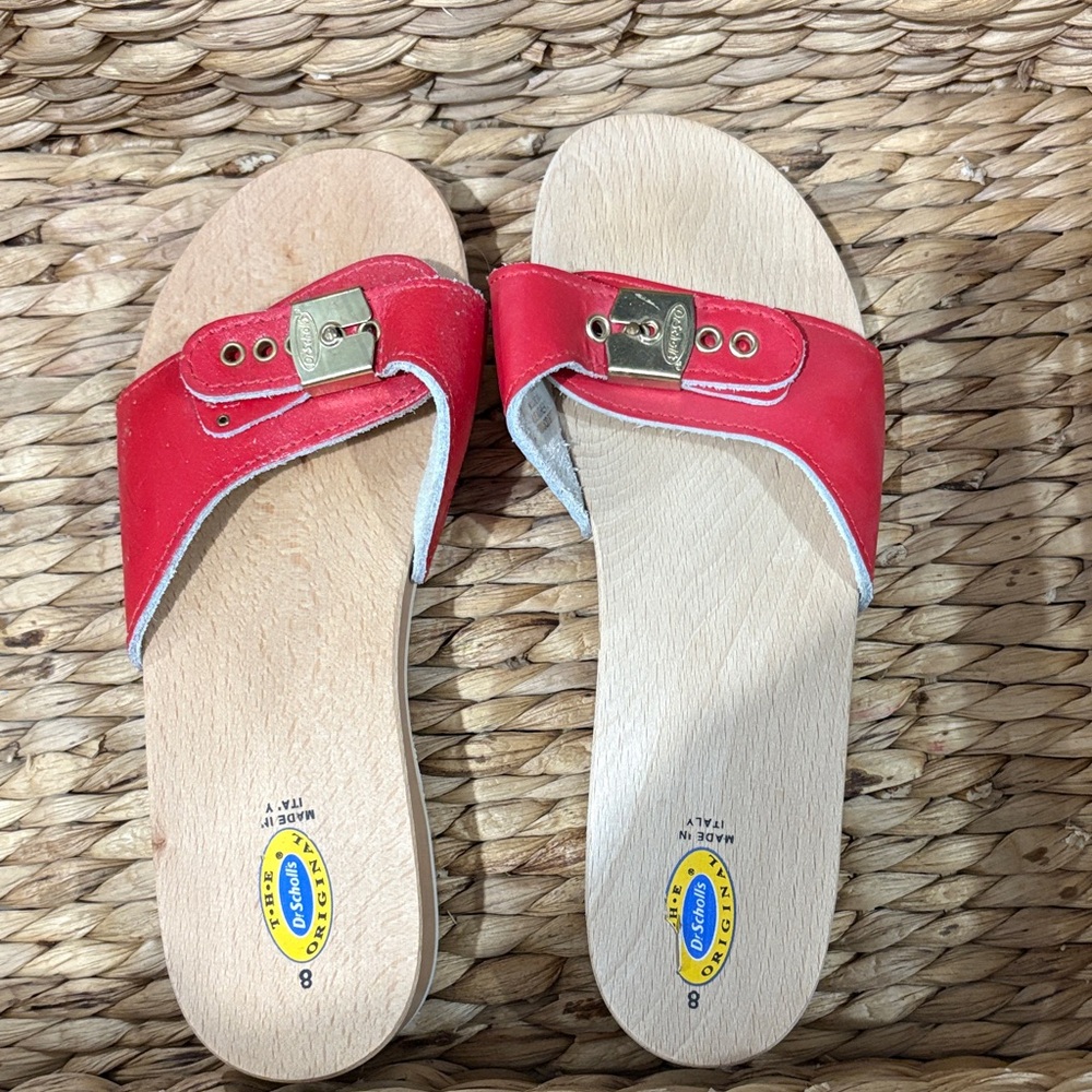 Dr. Scholl's Red Sandals with Gold Buckle